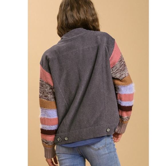 "The Sherry" Multicolor Striped Sleeve Corded Jacket - Picture 2 of 2